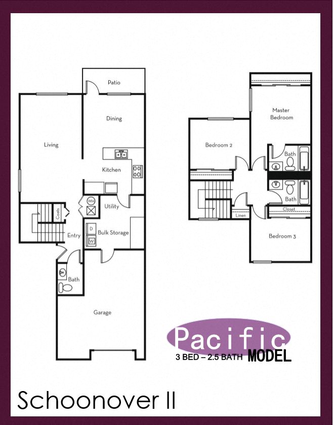 Floor plan for 3 beds, 2.5 baths, 1576 sqft